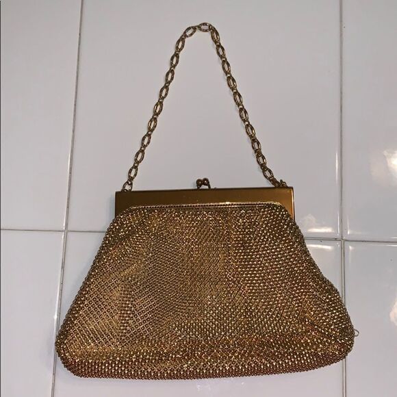 Vtg Whiting & Davis gold mesh evening bag - Picture 2 of 8